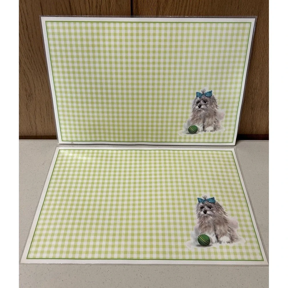 Vtg 70s‎ DOGS Puppies POODLES Reversible to Plaid Laminate Placemats GIORDANO x2